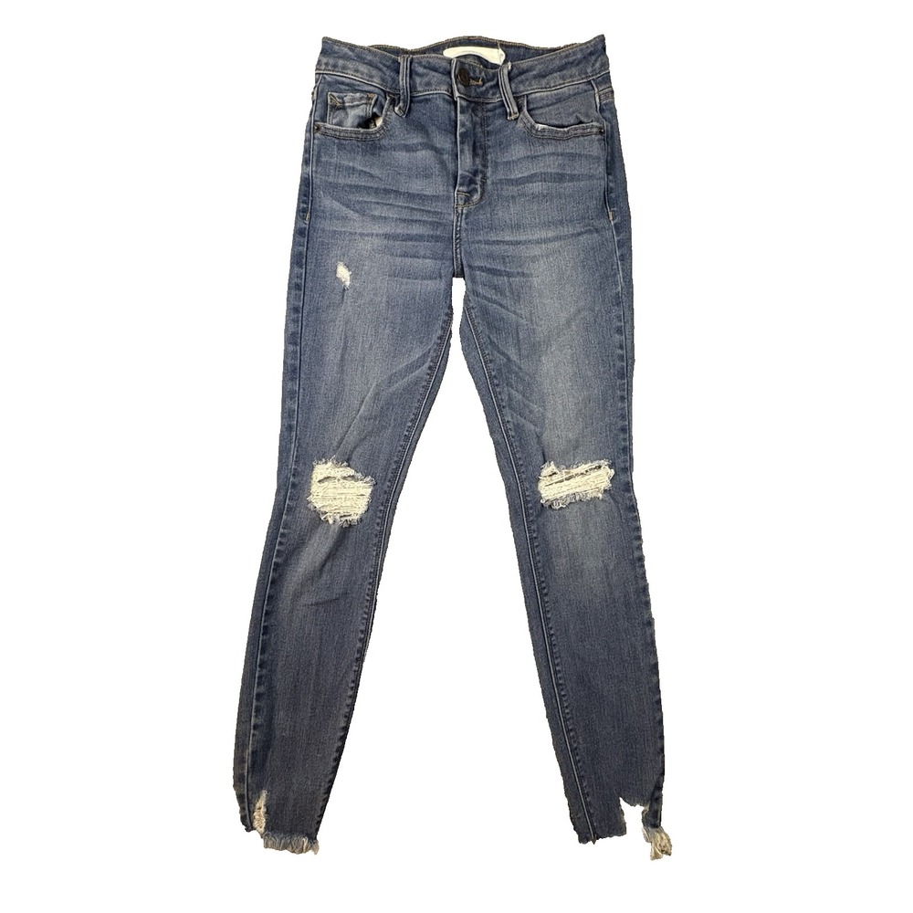 Hidden Womens 25 (25.5x26.5) Blue Skinny Distressed Ripped Raw Hem Stretch Jeans